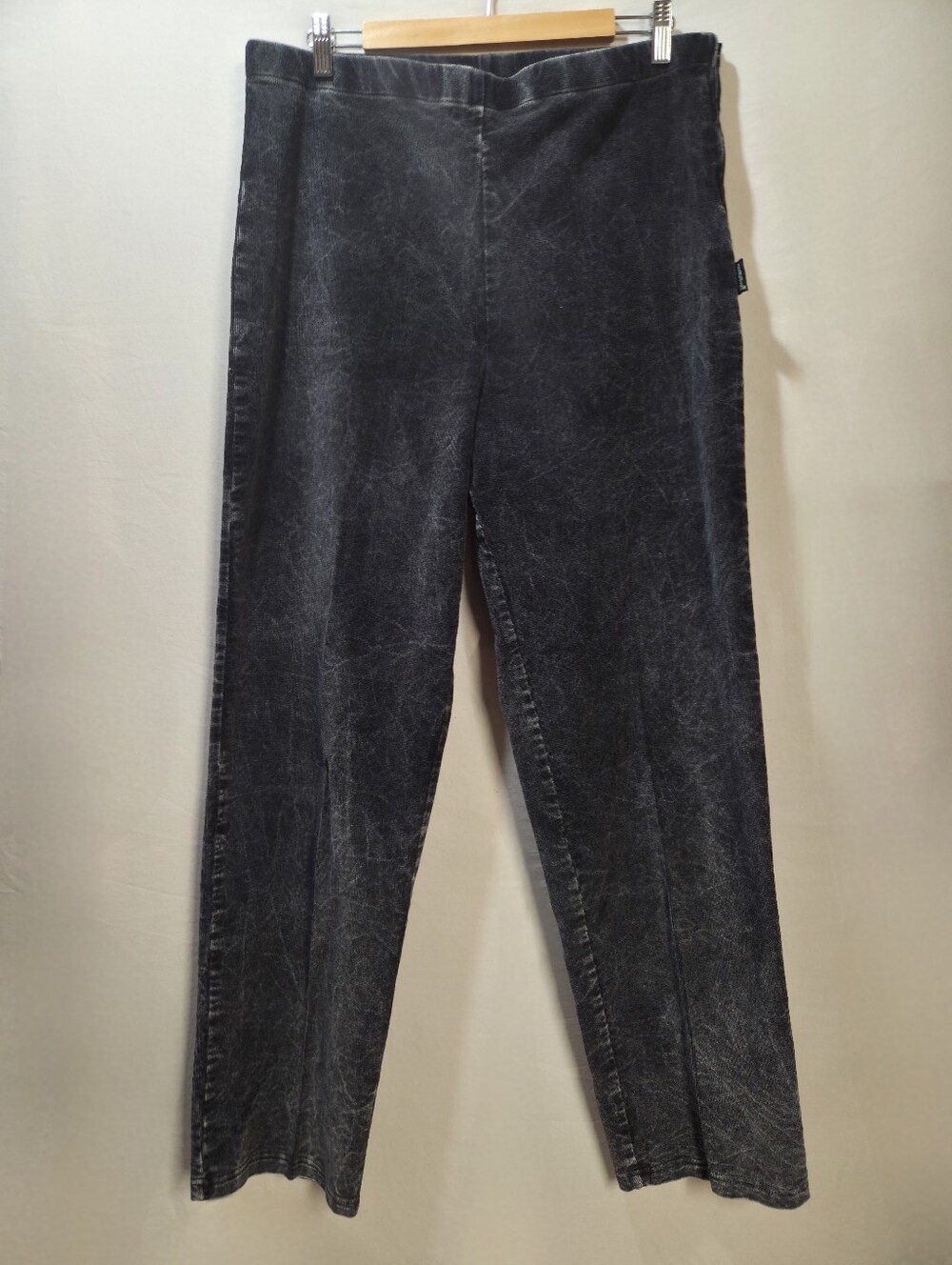 Ezze Wear XL Acid Wash Black Corduroy Pants Vintage 90s Side Zip No Pockets